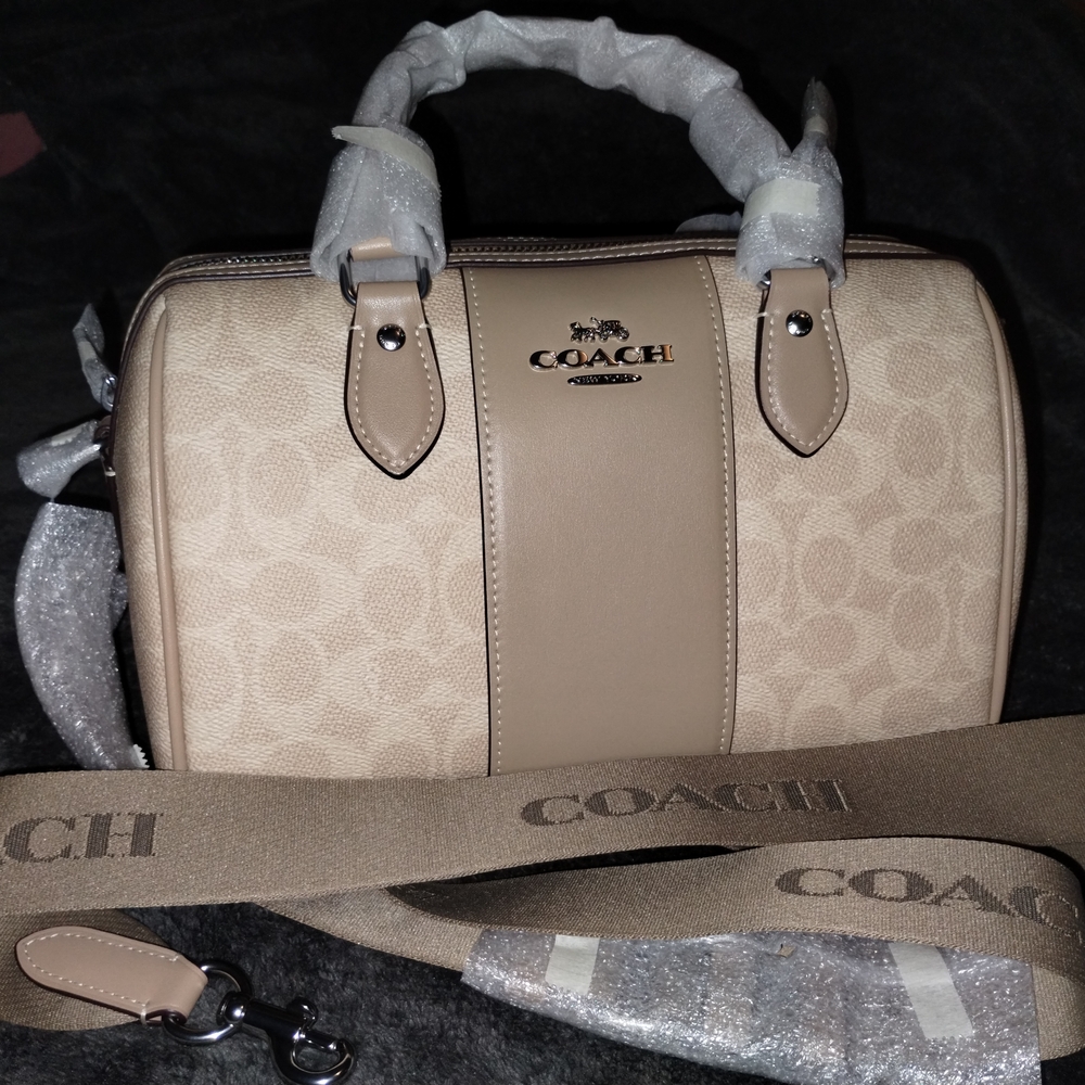 Coach Rowan Satchel Signature Bag Sand/Taupe/Silver